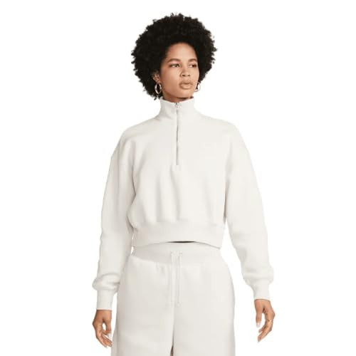 Nike Women's Sportswear Phoenix Fleece 1/4-zip Cropped Sweatshirt Light Orewood Brown/Sail Large | Amazon (US)