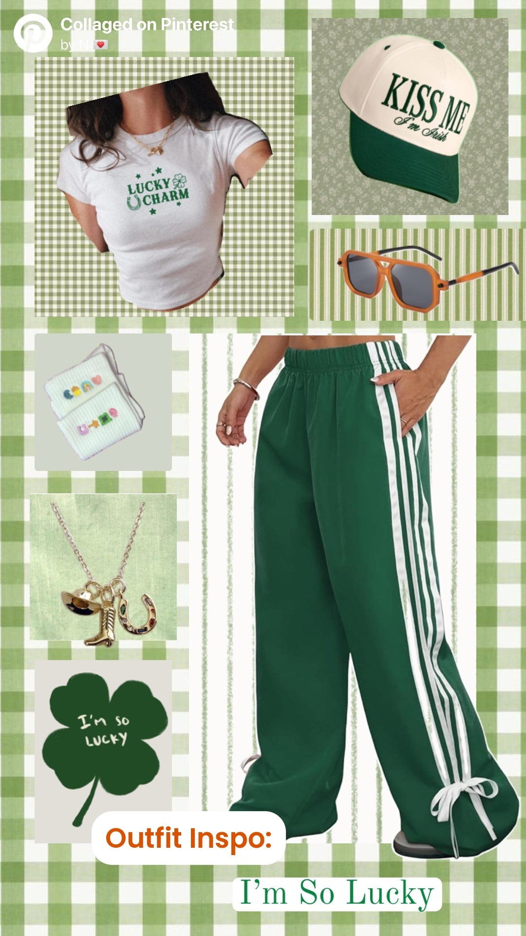 I’m So Lucky outfit idea for St. Patrick’s day with a custom charm necklace, embroidered socks, baby tee, and comfy green sweat pants, and an Etsy hat.

#LTKSeasonal #LTKootd