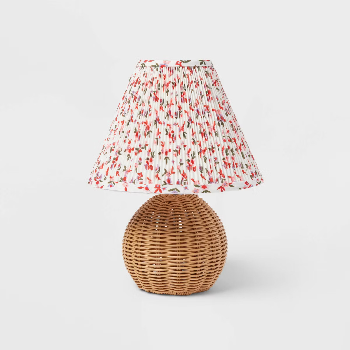 Round Faux Rattan Kids' Lamp with Pleated Floral Shade - Pillowfort™ | Target