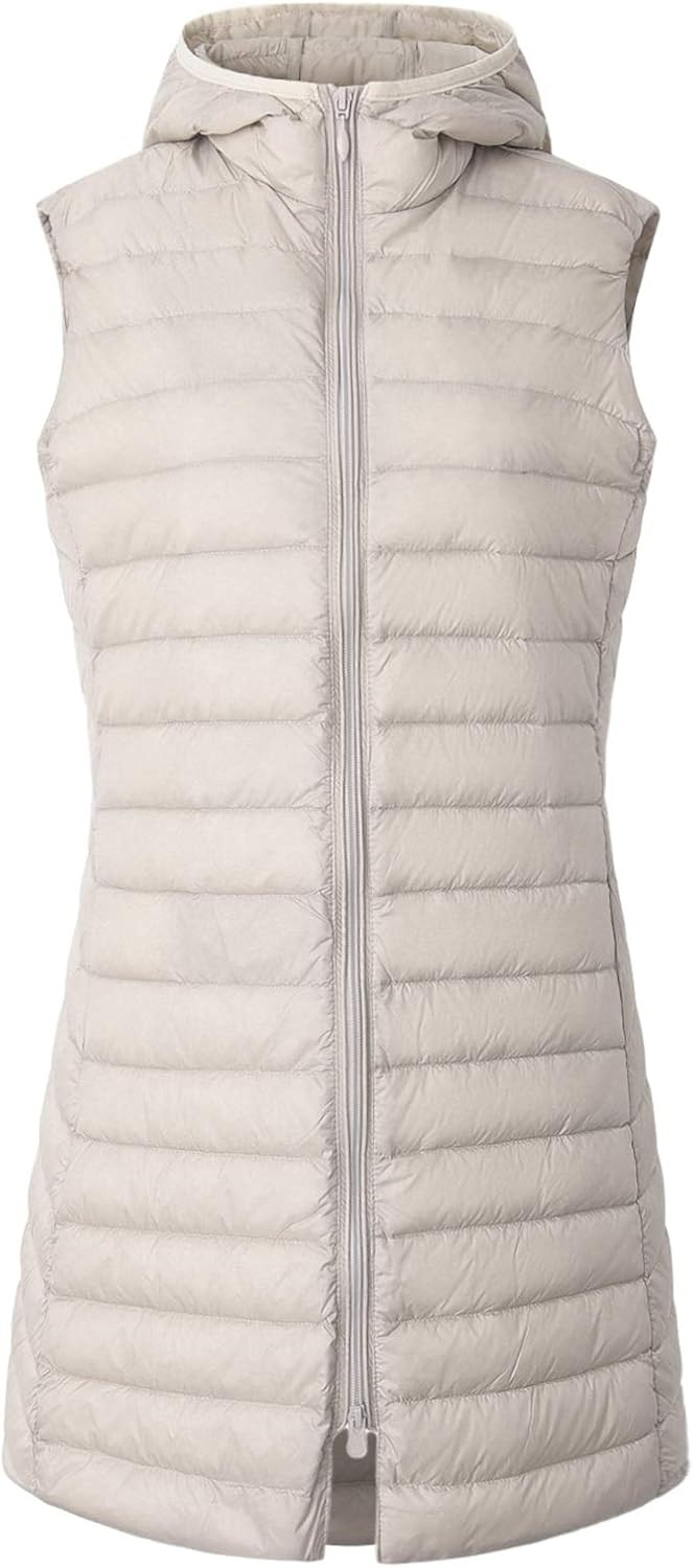ELFJOY Women's Long Down Vest Zipper Lightweight Puffer Jackets with Hood | Amazon (US)