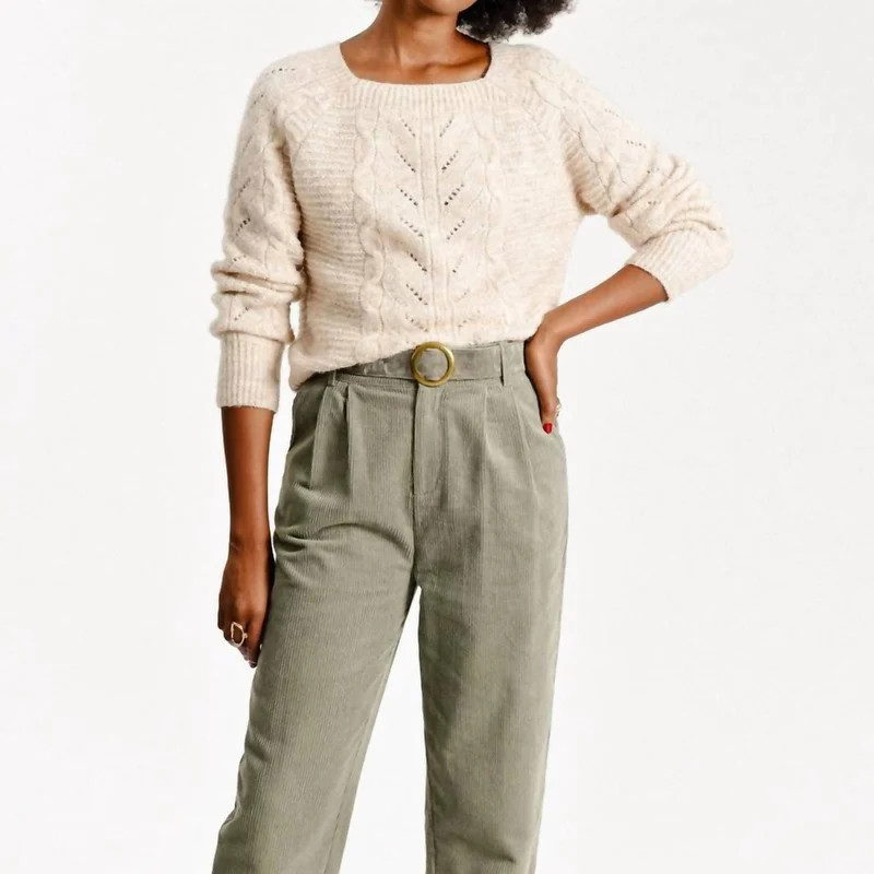MOLLY BRACKEN Cable Knit Sweater In Beige - Brown - L | Verishop