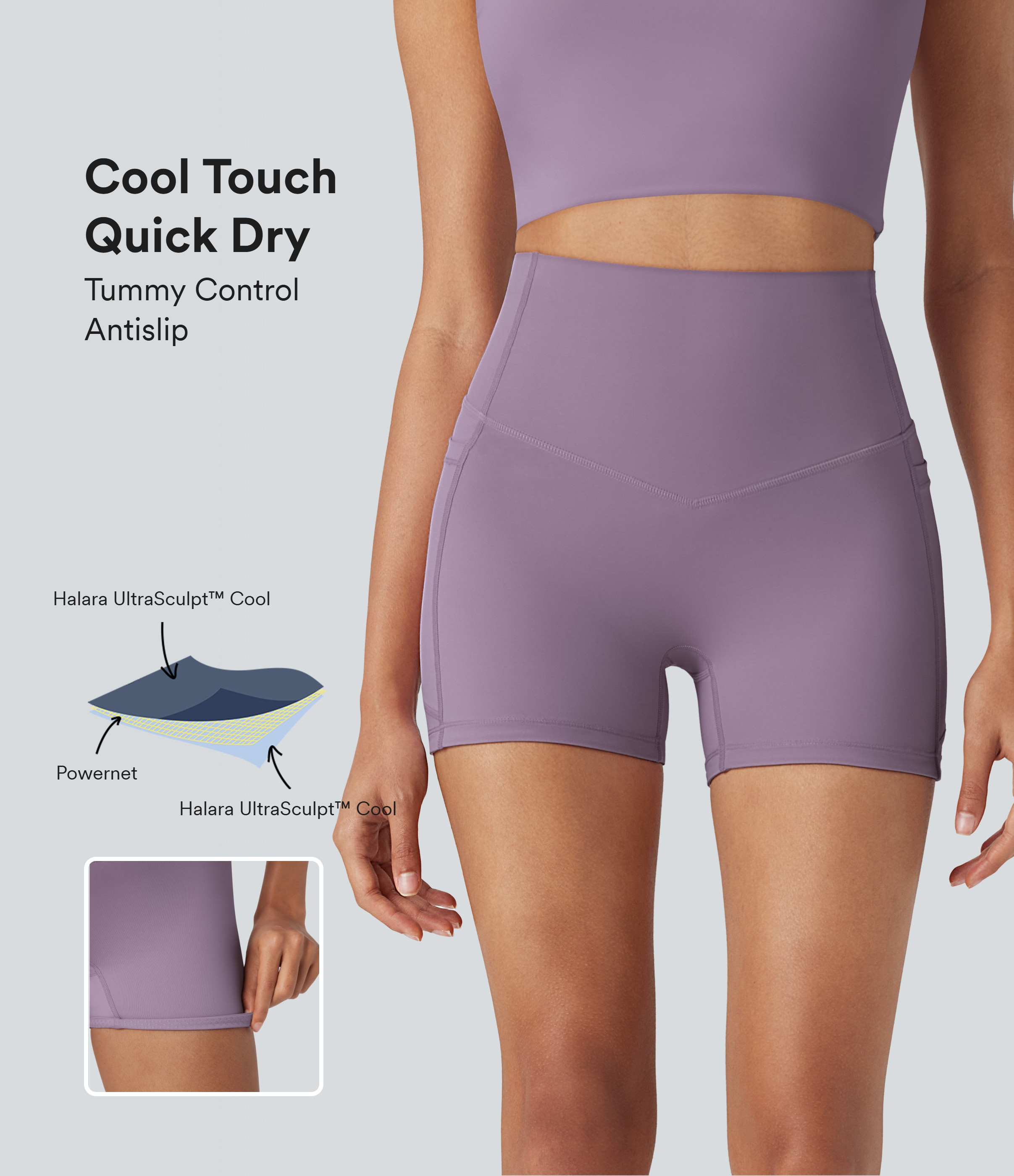 Halara Halara UltraSculpt™ Cool Quick Dry SoCinched High Waisted Tummy Control Shaping Yoga Biker Shorts 3'' with Pockets-UPF50+ - Tulip Purple - XS | HALARA
