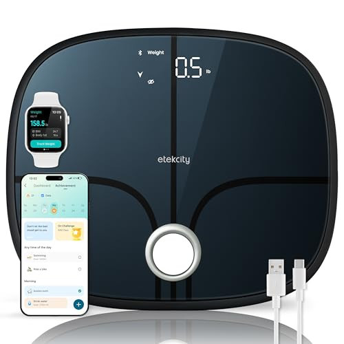 Etekcity Smart Rechargeable Scale for Body Weight, BMI, Fat, Muscle Mass, Digital Bathroom Scale with 13 Metrics, Secret Mode, Bluetooth Connect to Free Apps, Stealth Black | Amazon (US)