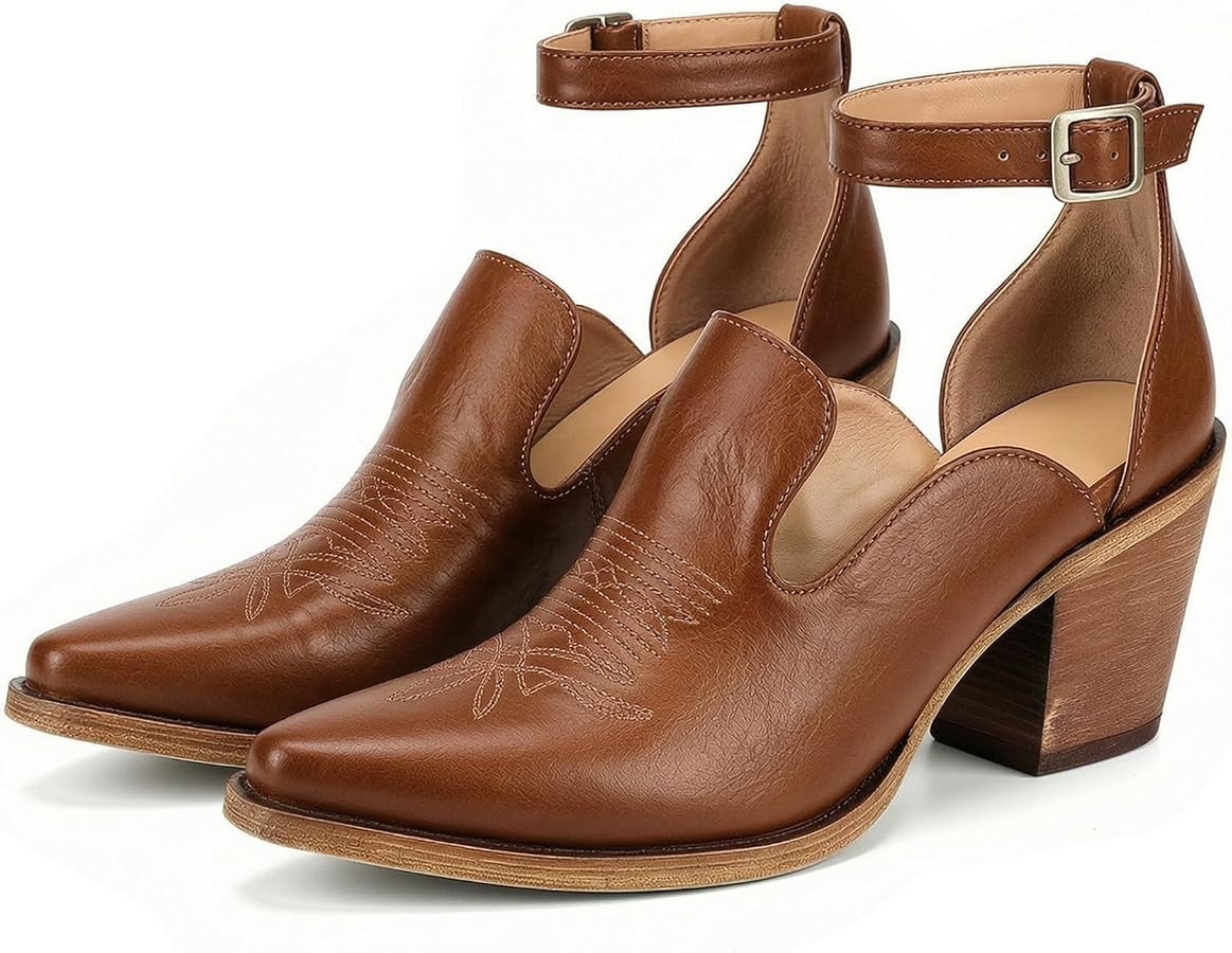 MissHeel Cowgirl Heels with Ankle Strap Women Cowboy Booties for Summer | Amazon (US)