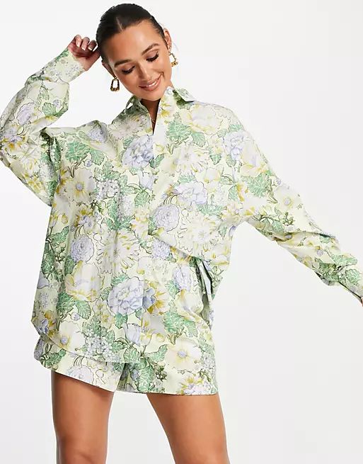 ASOS EDITION oversized cotton shirt in yellow floral print | ASOS (Global)