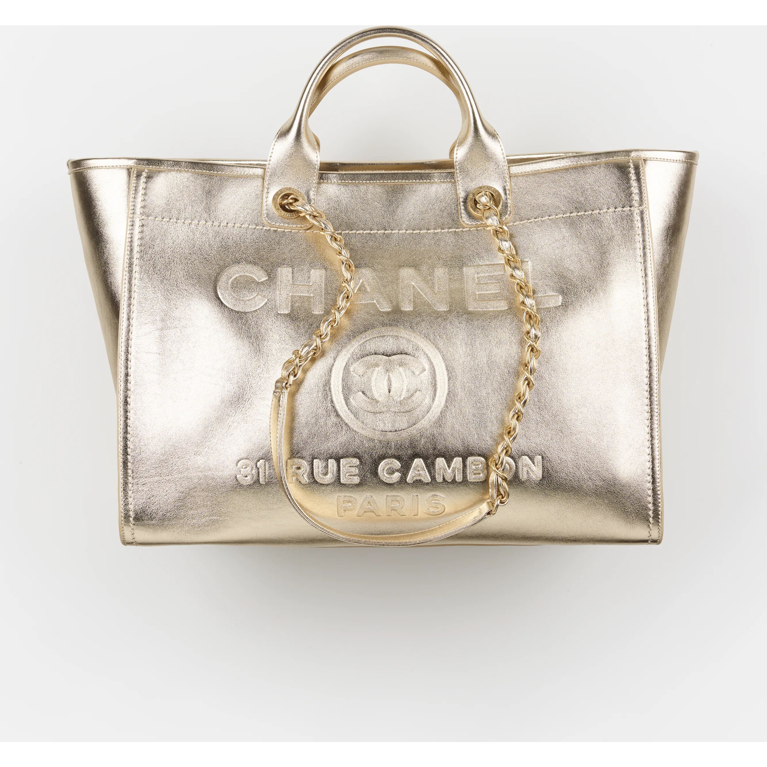 Large Shopping Bag - Metallic calfskin & gold metal  — Fashion | CHANEL | Chanel, Inc. (US)