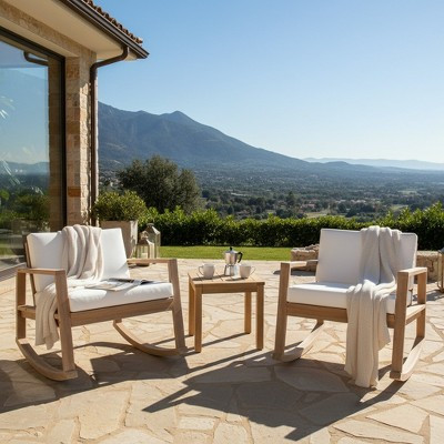 Christopher Knight Home Stéphanie Patio Modern Nordic Acacia Wood Rocking Chair with Cushions (Set of 2), Light Teak/Beige | Target