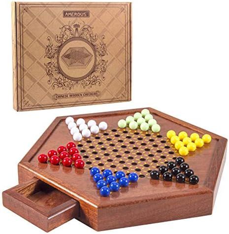 AMEROUS 12.5 inches Wooden Chinese Checkers Set with Storage Drawer - 60 Acrylic Marbles in 6 Col... | Amazon (US)