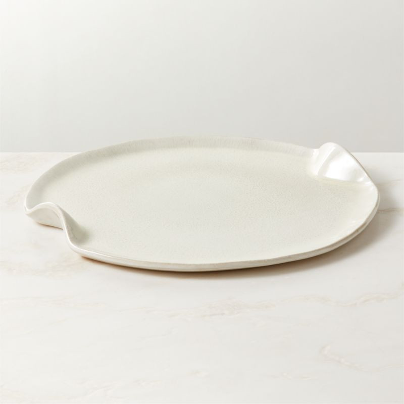 Alvize Round Grey Ceramic Serving Platter with Crackle Glaze + Reviews | CB2 | CB2