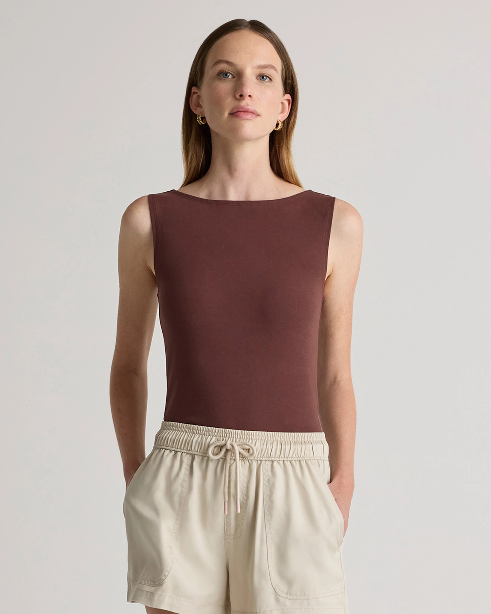 Quince | Women's Stretch Cotton Jersey Boat Neck Tank Top in Black, Size XL, Organic Cotton | Quince