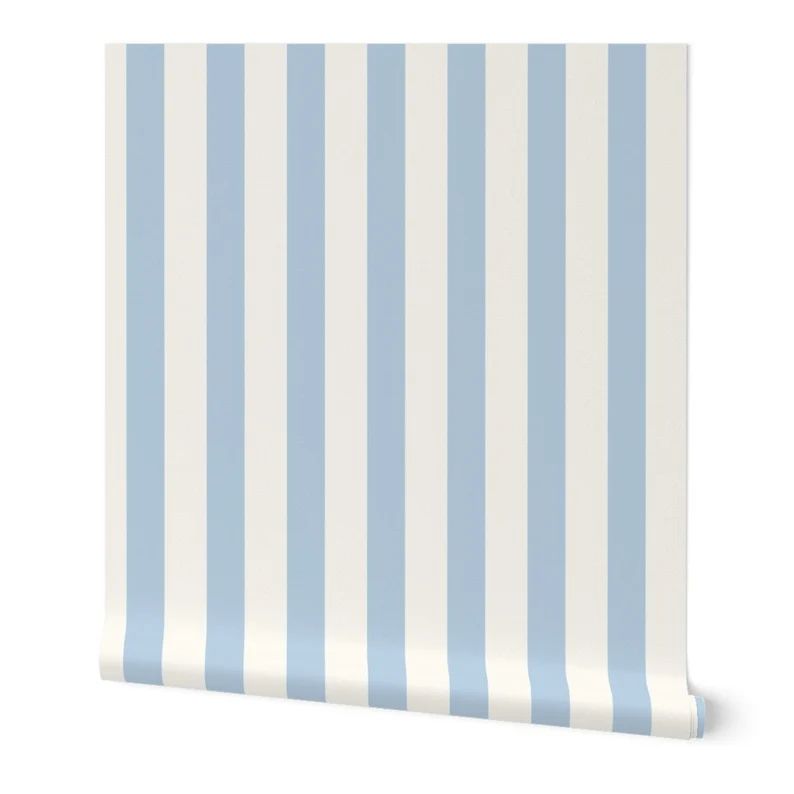 Blue Stripe Wallpaper  Icy Blue Stripe on Cream by Jenlats | Etsy | Etsy (US)