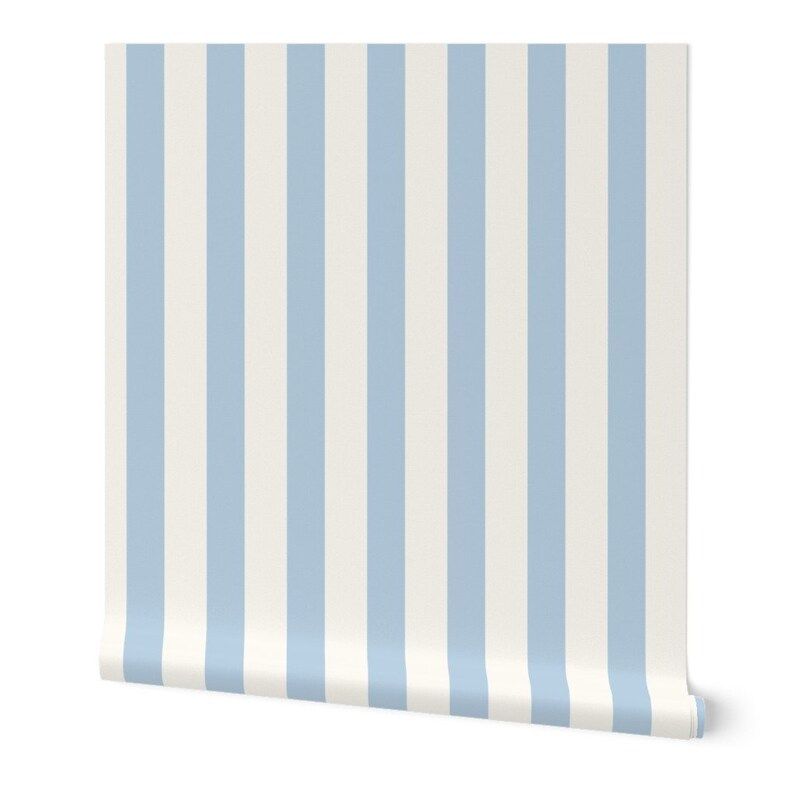 Blue Stripe Wallpaper  Icy Blue Stripe on Cream by Jenlats | Etsy | Etsy (US)