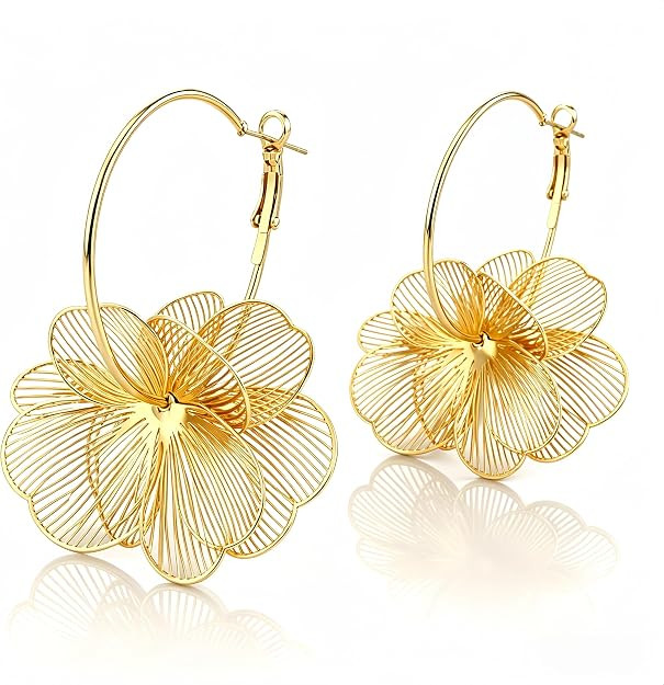Dangle Flower Earrings for Women 14K Gold Plated Floral Dangle Statement Earrings Jewelry for Gif... | Amazon (US)