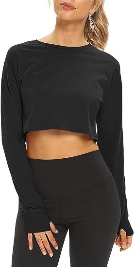 Mippo Long Sleeve Crop Tops Workout Athletic Gym Shirts Cropped Sweatshirts for Women | Amazon (US)