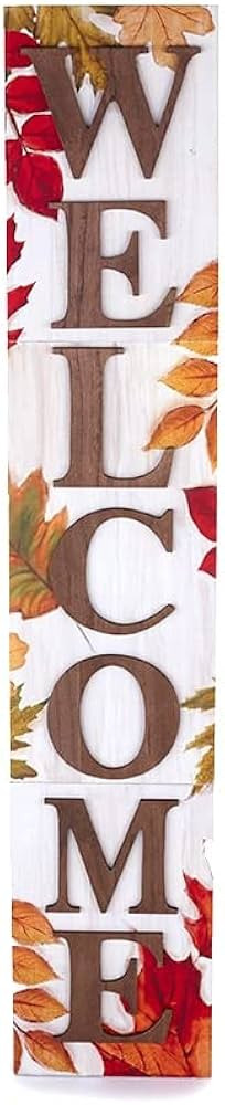 Autumn Welcome Sign with Fall Leaves - Farmhouse Front Door Harvest Decoration | Amazon (US)