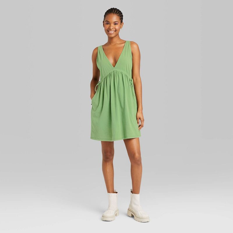 Women's Sleeveless Tie Waist Knit Botanical Dyed Babydoll Dress - Wild Fable™ | Target