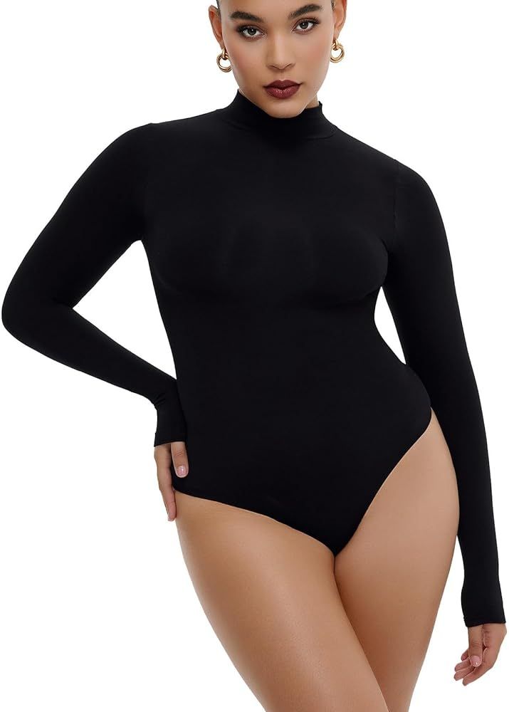 Women's Bodysuit Long Sleeve Mock Turtle High Neck Thong Buttery Soft Top Pure Seamless Collectio... | Amazon (US)