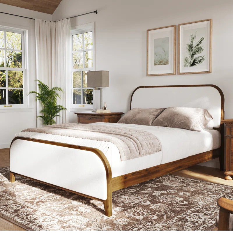 Gursharon Arched Upholstered Cream Boucle Bed Frame | Wayfair North America