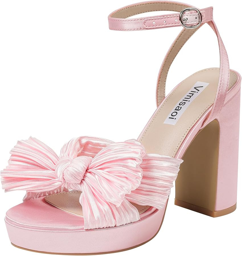 VIMISAOI Women's Bow Knot Platform Heels Open Toe Chunky Heeled Sandals Ankle Strap Comfortable W... | Amazon (US)