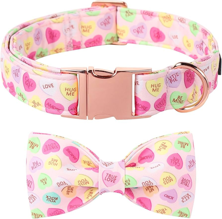 Lionet Paws Valentine's Day Pink Dog Collar, Cute Heart Dog Collar for Small Dogs, Adjustable Cot... | Amazon (US)