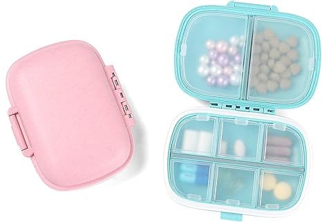 2 PCS Travel Pill Case, 8 Compartments Portable Pills Organizer Small Daily Pill Box Medicine Vit... | Amazon (US)