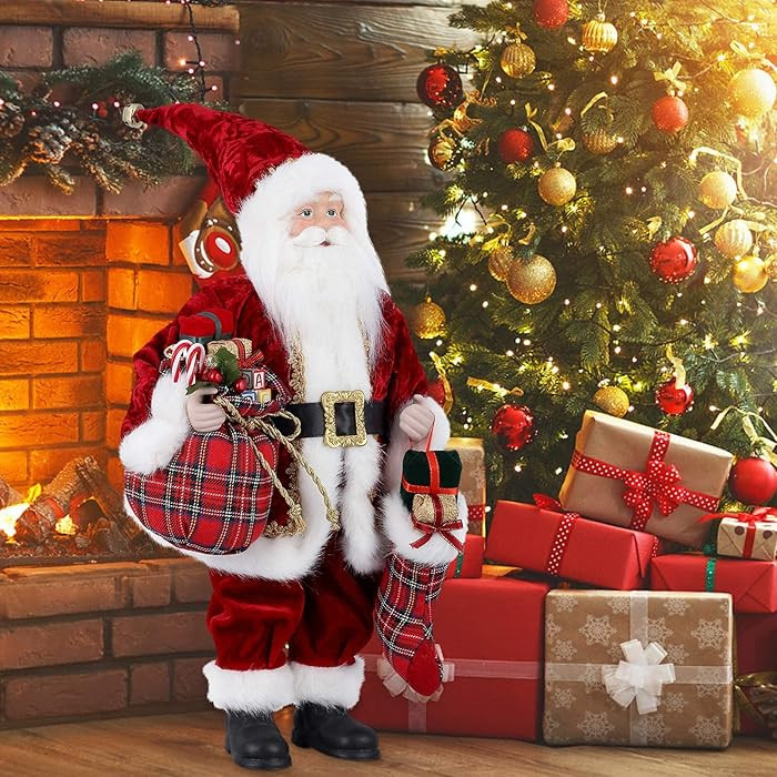 AGM 18" Santa Claus, Christmas Figurine Figure Decor with Christmas Sock and Gifts Bag for Holida... | Amazon (US)