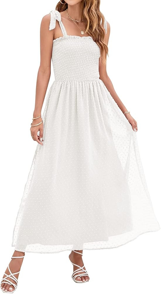 ZESICA Women's Summer Bohemian Spaghetti Strap Swiss Dot Sleeveless Smocked A Line Flowy Maxi Dre... | Amazon (US)