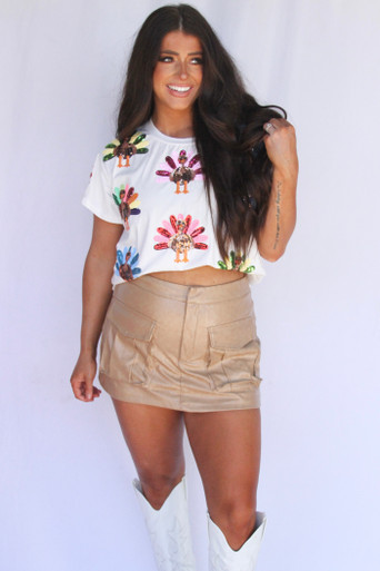 Queen of Sparkles White Multicolor Turkey Tee | Material Girls