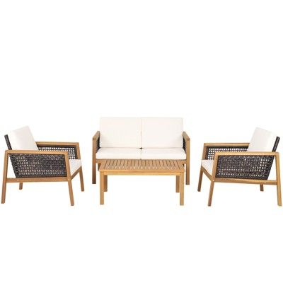 Tangkula 4-Piece Patio Acacia Wood Furniture Set Outdoor PE Rattan Conversation Set with Removabl... | Target
