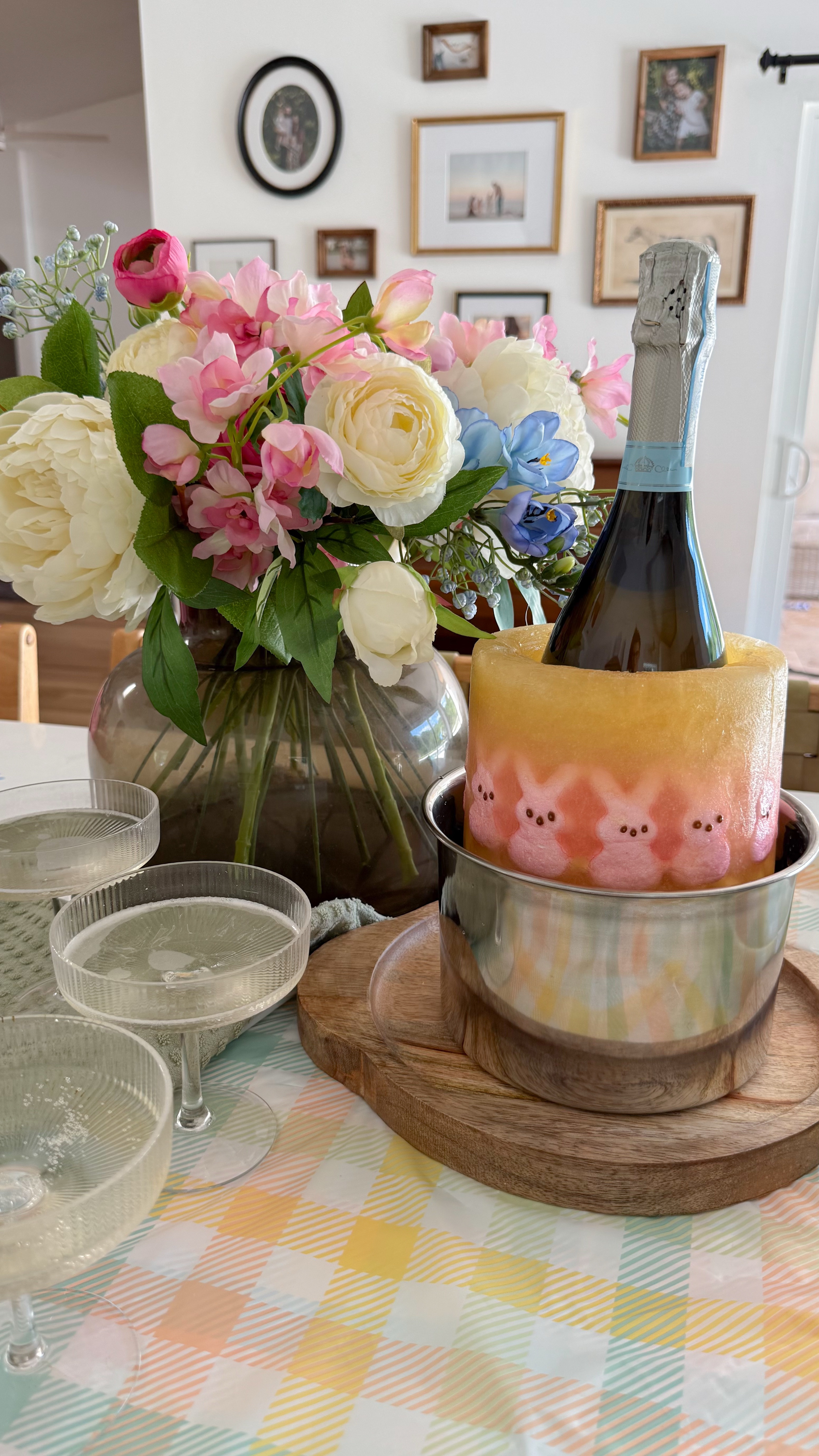 Simple touches make the sweetest statement. Obsessed with how this peep ice mold turned out for Easter brunch — the prettiest way to keep the bubbles chilled and festive. Because even the champagne deserves to dress up for Easter.

Save this idea forever for spring hosting!

TIP: if using real peeps, freeze them prior to adding water to contain their color. (Beware they float!)

#EasterTable #SpringEntertaining #ChicEasterDecor #HostessVibes #EasterBrunch #SpringTablescape #PeepsIceMold #EasterHosting #EntertainingInStyle #ChampagneMoments #EasterTablescape #Tablescape #EasterDinner #Easter

#LTKSeasonal #LTKHome #LTKWatchNow