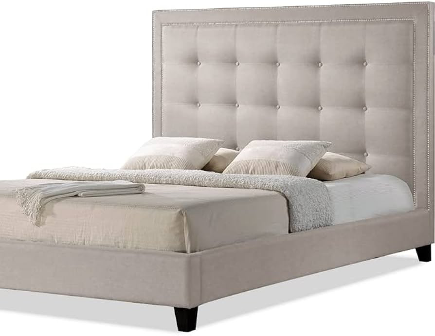 Baxton Studio Hirst Platform Bed, King, Light Beige | Amazon (US)