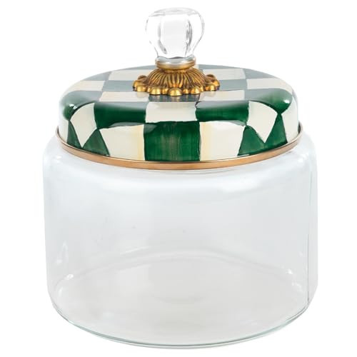 MACKENZIE-CHILDS Medium Kitchen Canister, Decorative Glass Storage Jar with Lid, Green-and-White Emerald Check | Amazon (US)