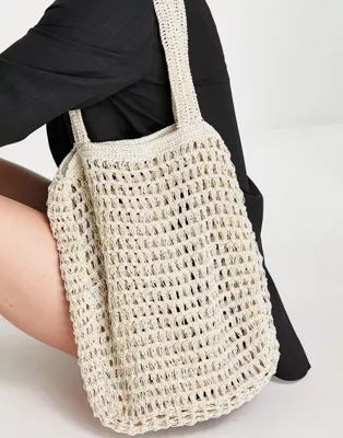 ASOS DESIGN crochet shopper bag in natural | ASOS (Global)