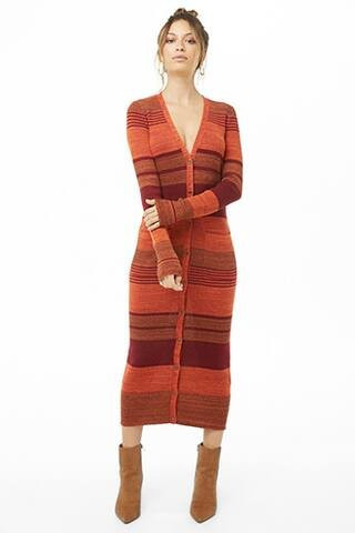 Striped Button-Front Cardigan Dress | Forever 21 (US)