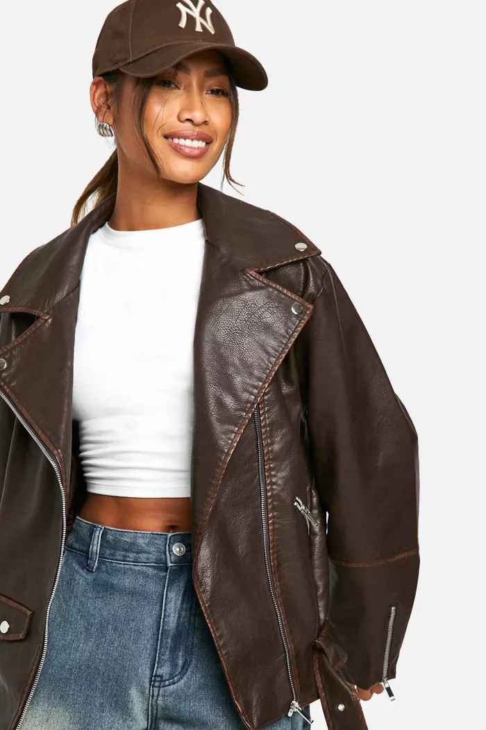 Vintage Wash Oversized Moto Jacket | boohoo (US & Canada)