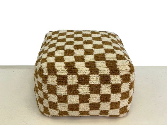 Moroccan Handmade Checkered Brown Sofa Pouf Ottoman - Etsy | Etsy (US)