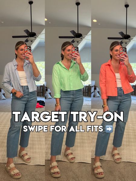 Target try-on from my latest target haul for spring! All TTS - M 💖 
So many new cute arrivals. Cropped button down shirts, oversized button down shirts, comfy dresses that are bump friendly, valentine’s day dresses, new sandals, & more. 🤩 

#LTKshoecrush #LTKfindsunder50 #LTKSeasonal