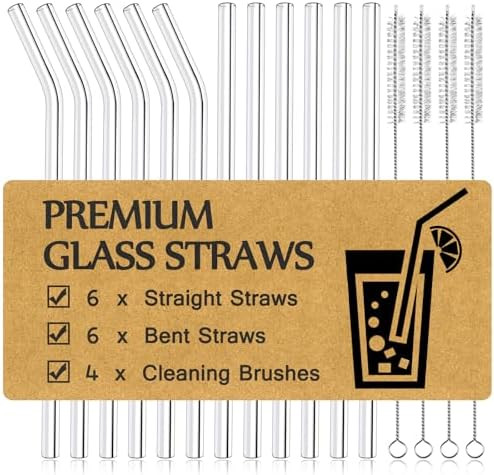 Piteno® 16-Pack Reusable Glass Straws Set, Clear Glass Drinking Straws, 8.5''x10MM, Set of 6 Str... | Amazon (US)