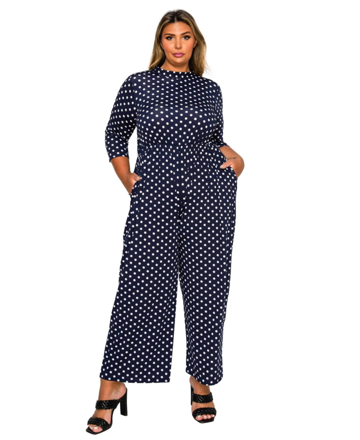 L I V D Plus Size Lunette Dot Wide Leg Jumpsuit - Navy white | Macy's
