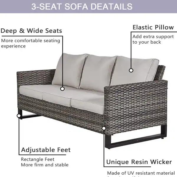 Gymojoy 5 Piece Patio 3-Seat Sofa With Rocking Chair and Ottoman with Cushion - Sofa Chair Ottoma... | Bed Bath & Beyond