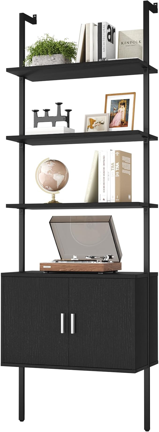Yusong 73" Tall Bookshelf with Cabinet, Industrial Ladder Wall Mount Shelf Bookcase with Wood and... | Amazon (US)