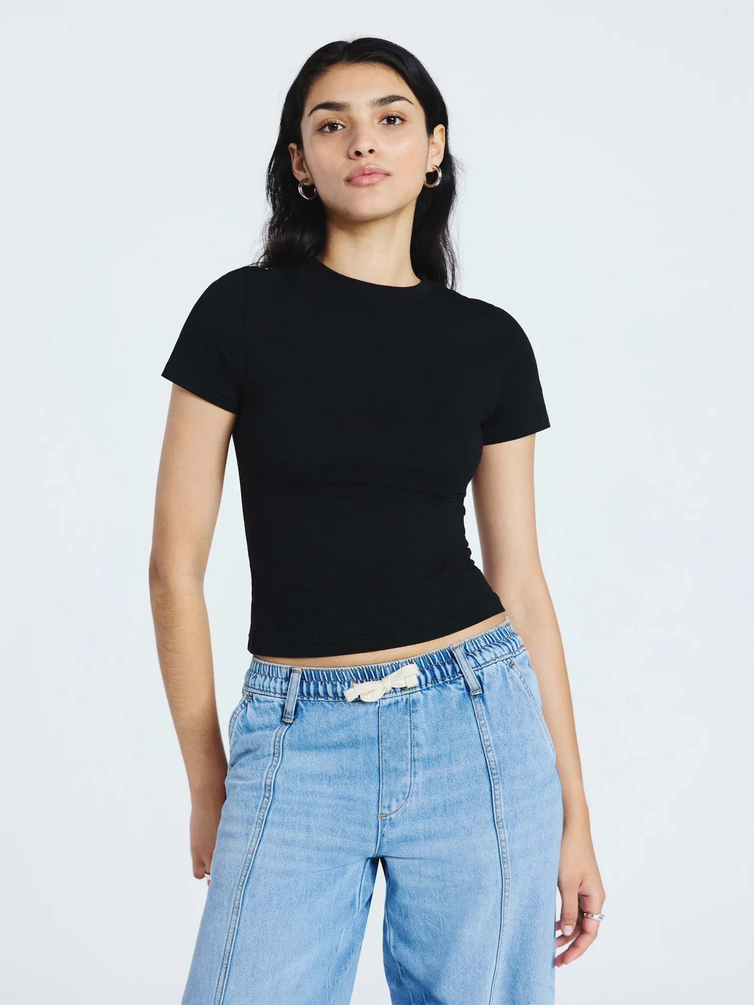 Scoop Women’s Stretch Cotton Blend Baby Tee with Short Sleeves, XS-XXL | Walmart (US)