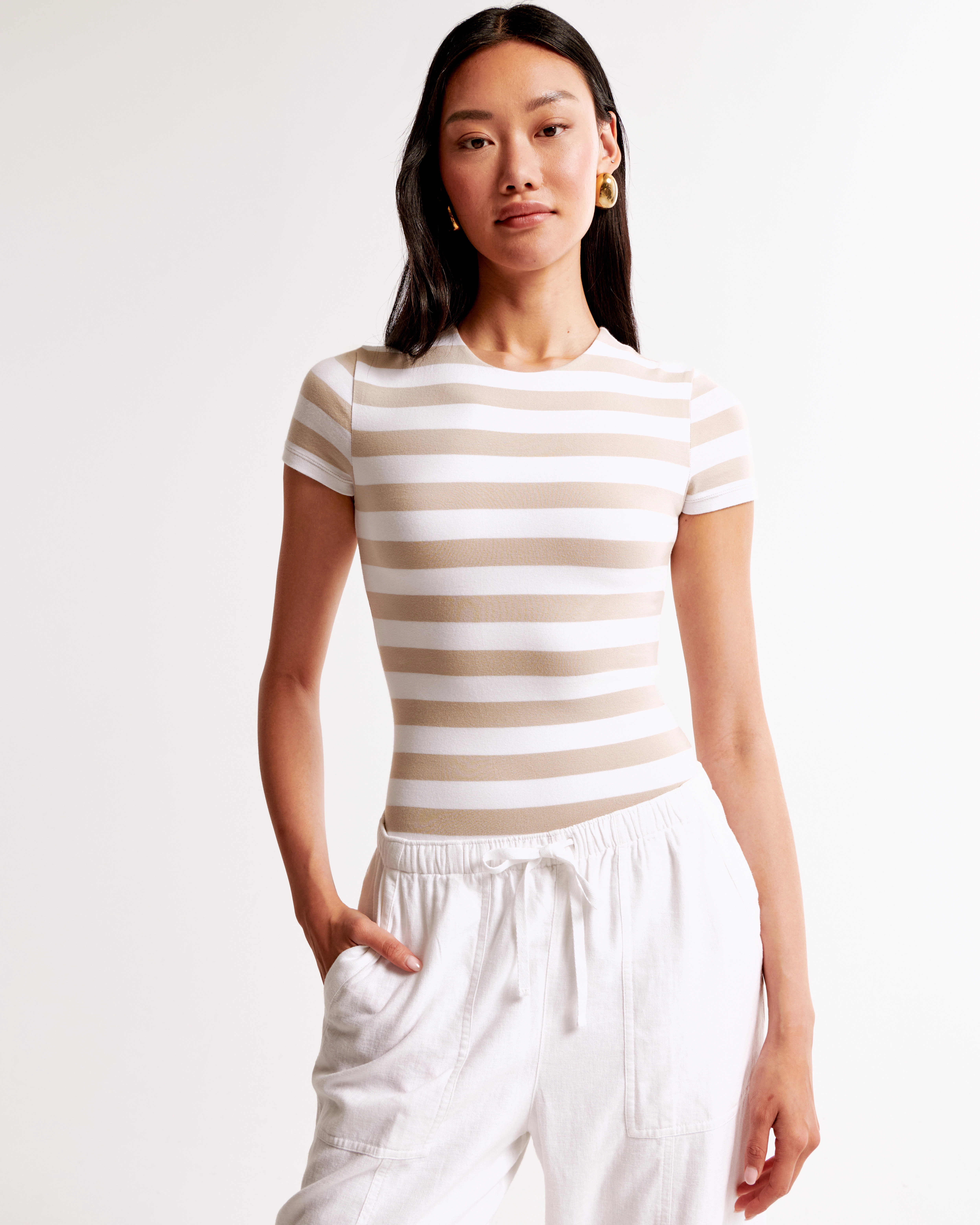 Cotton-Blend Seamless Fabric Tee Bodysuit | Abercrombie & Fitch (US)