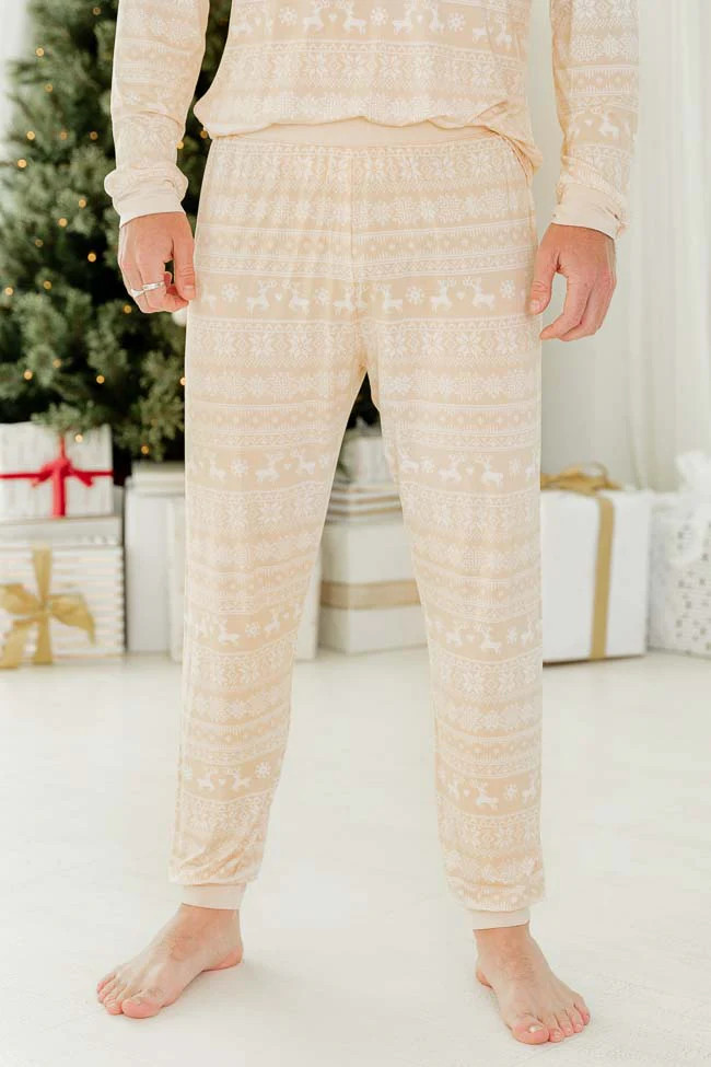 Snowy Days Men Beige and Ivory Fair Isle Pajama Pant | Pink Lily