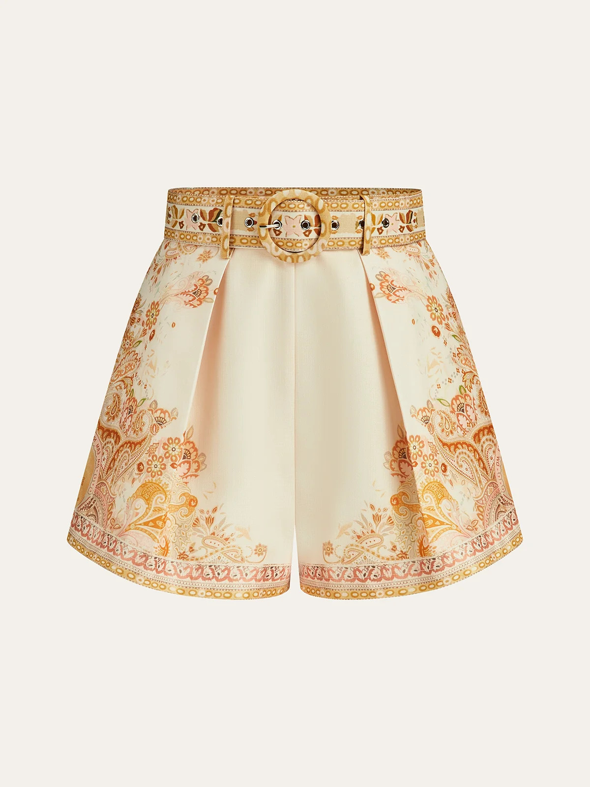 Belted Boho Print Tailored Shorts | Commense