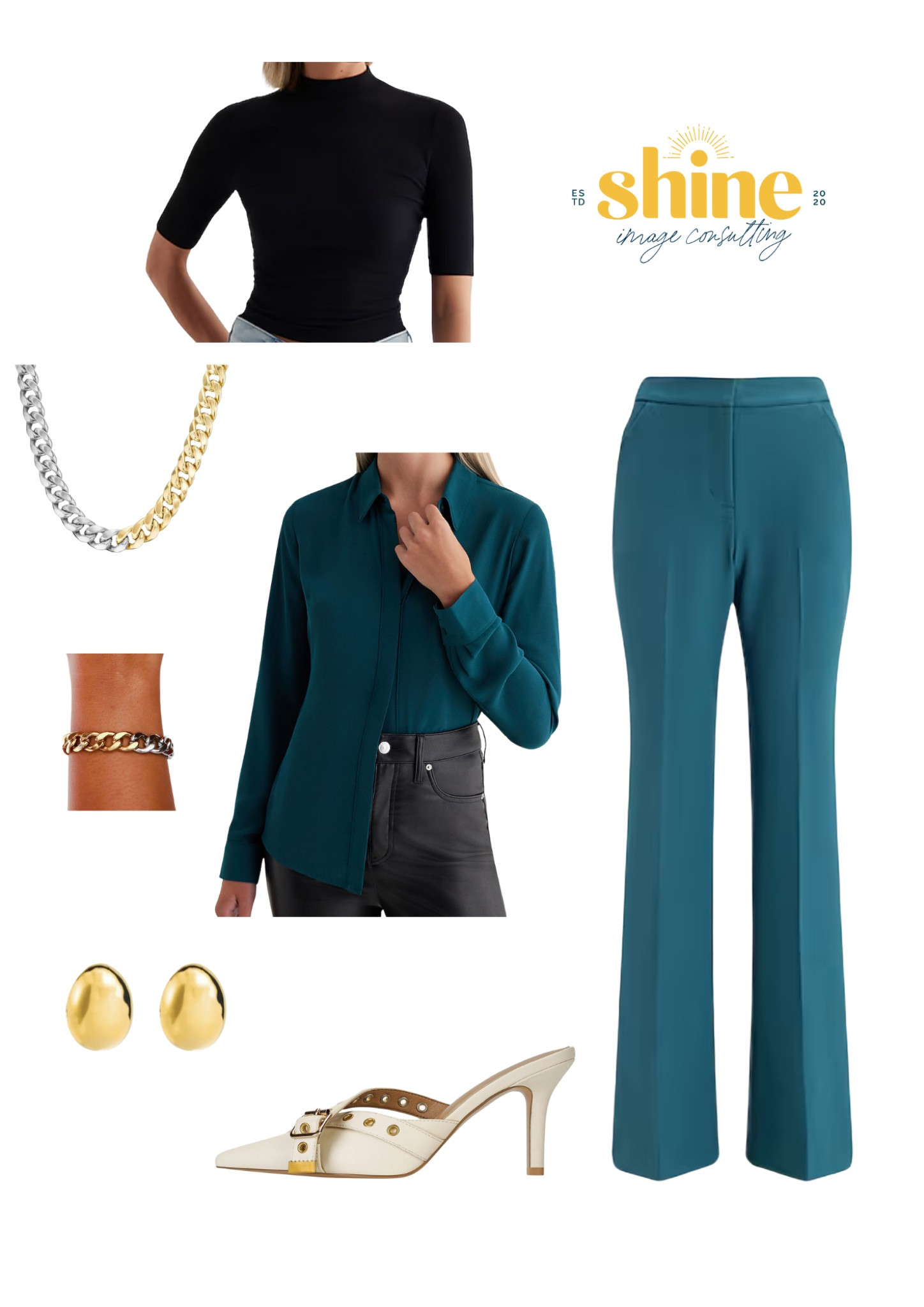 Mixed metal jewelry looks styled with a black top or a teal monochromatic look! Who is this for? Deep or Warm Autumn 🍂 and Soft or Cool Summer Palettes 💙 Jewelry by Rad & Rae 

#LTKPlusSize #LTKStyleTip #LTKMidsize