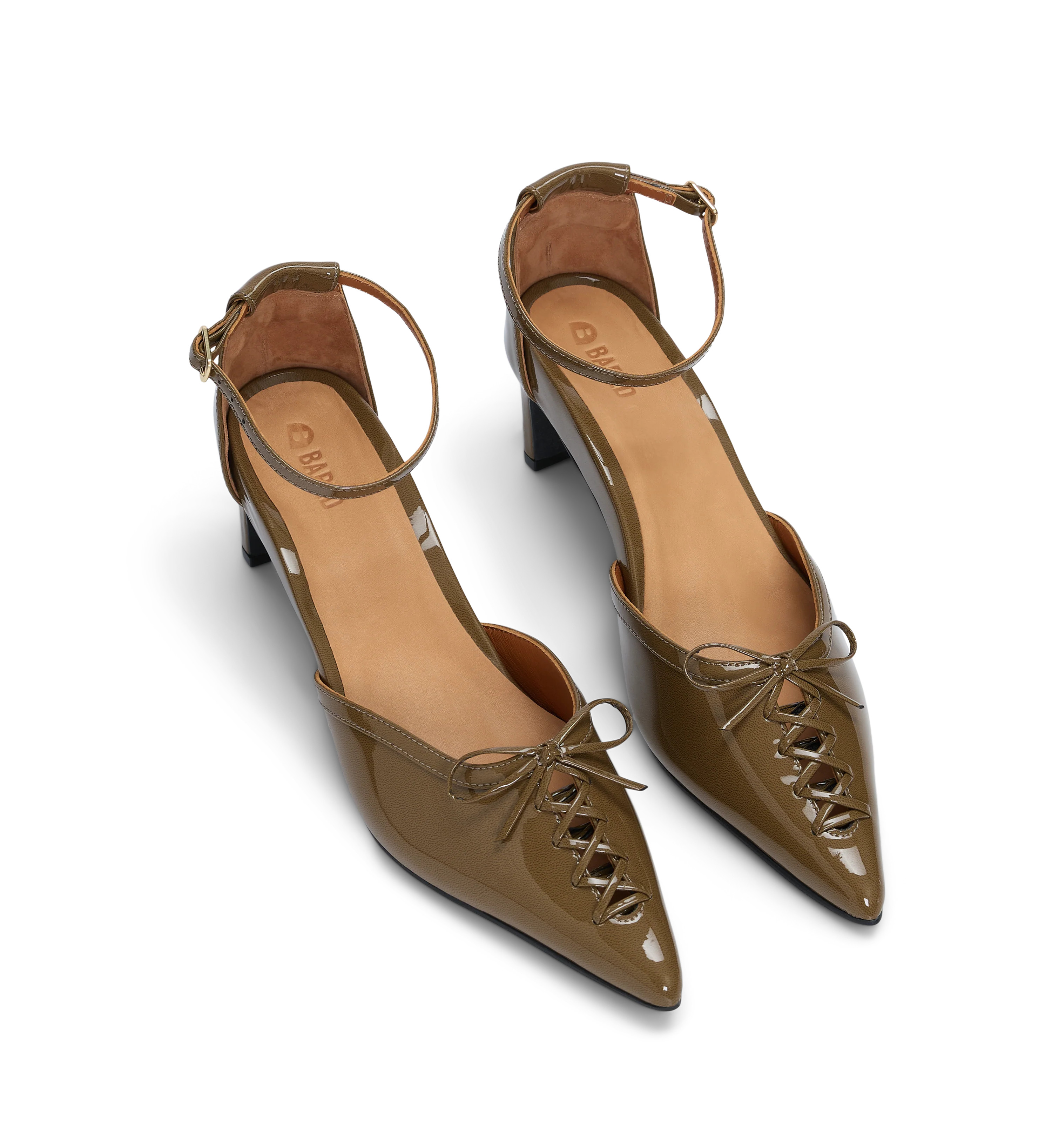 Suiriri Olive Green Patent Leather Low Heels - Bared Footwear | Bared Footwear