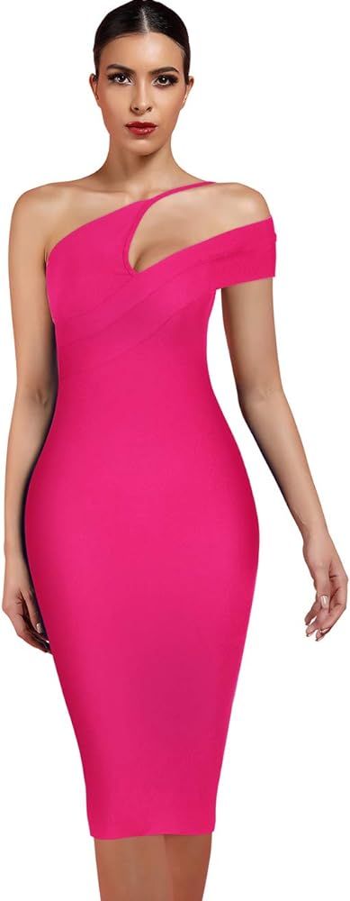 UONBOX Women's Cut Out One Shoulder Sleeveless Split Club Party Fashion Bandage Dress | Amazon (US)