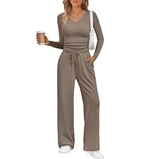 Trendy Queen Women's 2 Piece Matching Lounge Set Long Sleeve Slightly Crop Top Wide Leg Pants Cas... | Amazon (US)