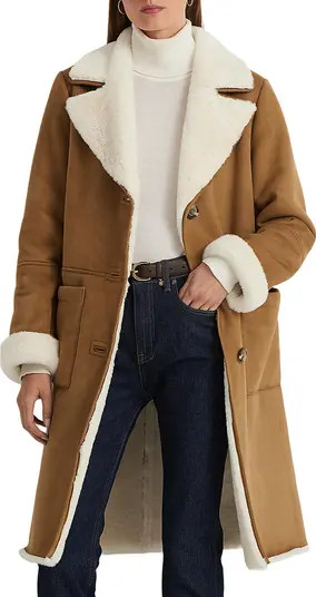 Notch Collar Faux Suede Coat with Faux Shearling Lining | Nordstrom